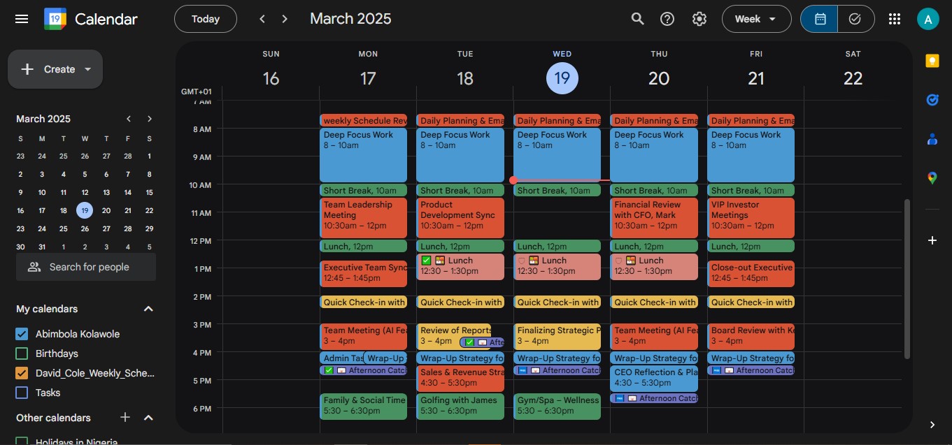 Executive Schedule Setup